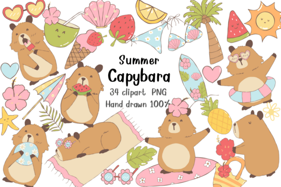 Download Summer Capybara Clipart Hand Drawn - Draw Collection