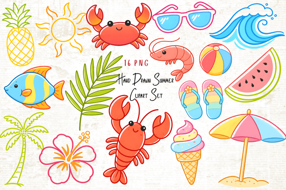 Download Hand Drawn Summer Clipart PNG Set - Draw Collection