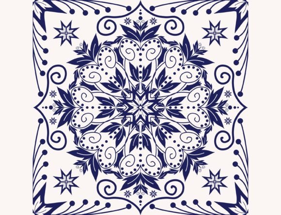 Download Ethnic Floral Drawing Blue-White Pattern - Draw Collection