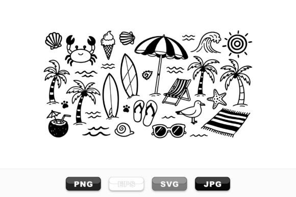 Download Hand Drawn Summer Beach Icons - Draw Collection