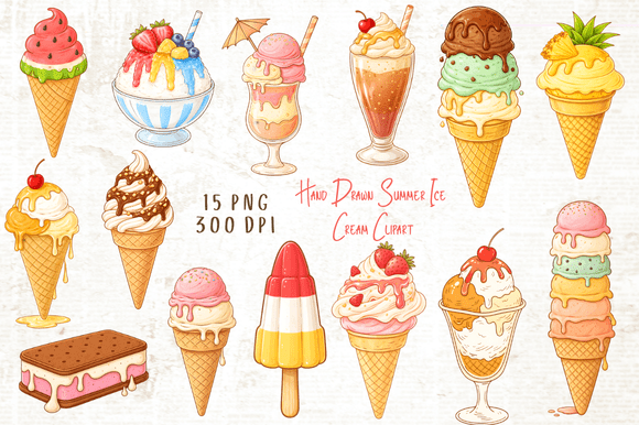 Download Hand Drawn Summer Ice Cream Clipart PNG - Draw Collection