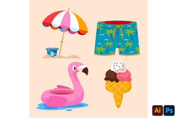 Download Hand Drawn Flat Summer Element Set - Draw Collection