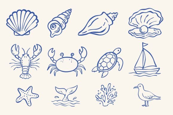 Download Hand Drawn Sea Life Doodle Set Design - Draw Collection